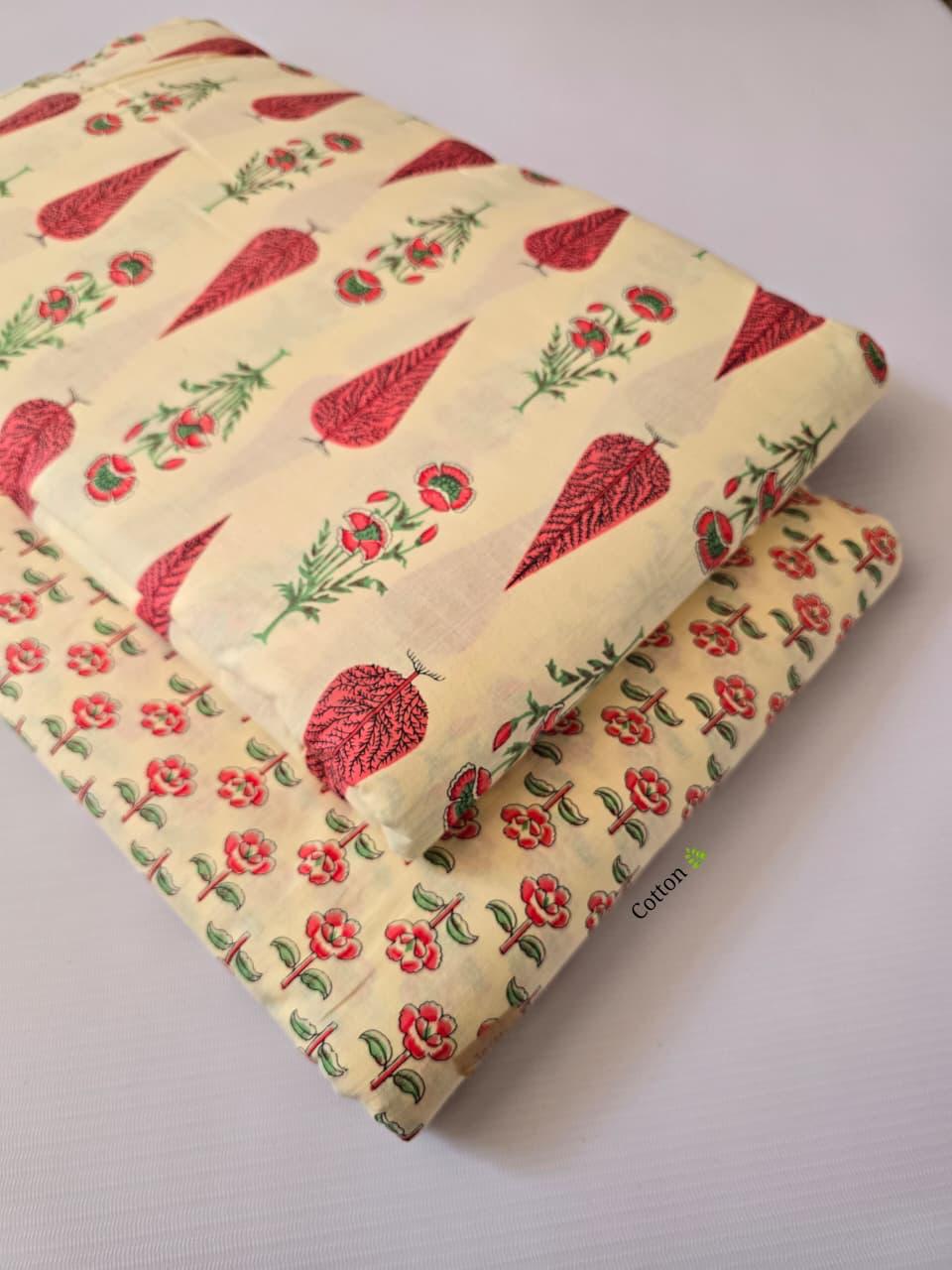 Premium Pure Cotton 60x60 Jaipuri Printed Fabric Set â 5 Meter Top & 5 Meter Bottom | 44 Inch Width][ MIN ORDER QUANTITY 10 METER}